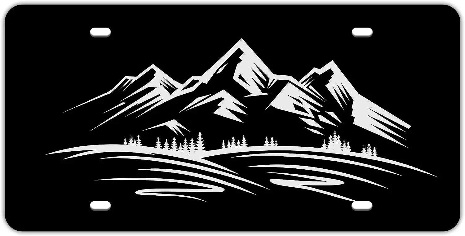 

License Plate Mountains Landscape Decorative Car Tag Front Plate Design License Plate Cover Vanity Tag Aluminum License Plate