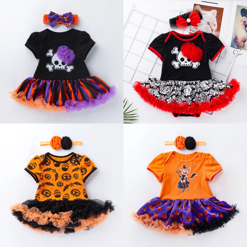 

Newborn 1-2 Years Old Baby Girl Costume Halloween Girl Birthday Party Dress Cartoon Pumpkin Costume Toddler Girl Mesh Dress