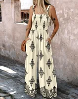 Summer New Women's Woven Position Printing Halterone-piece Overall Pants with Pockets Wide-leg Pants - Image 3