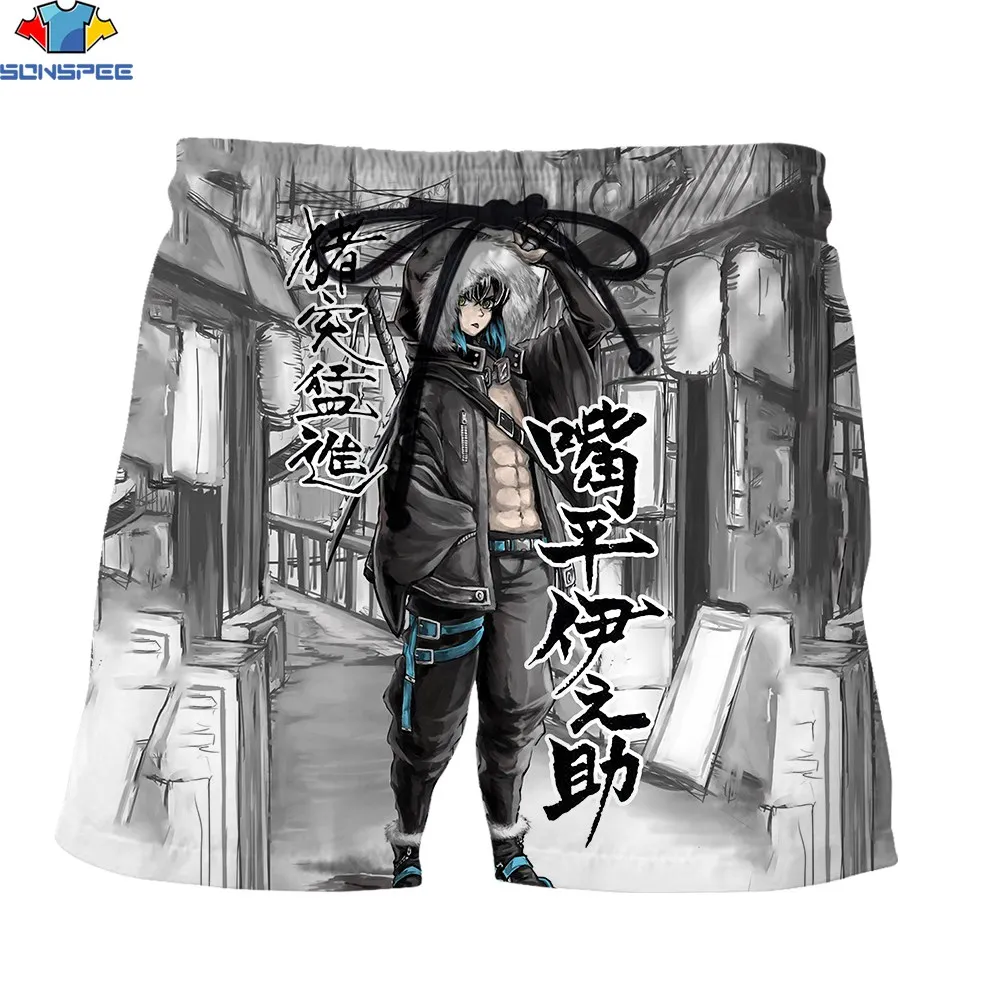 

SONSPEE 3D Print Summer Men's Beach Shorts Anime Sketch Hashibira Inosuke Surfing Trip Harajuku Style Casual Fashion Short Pants
