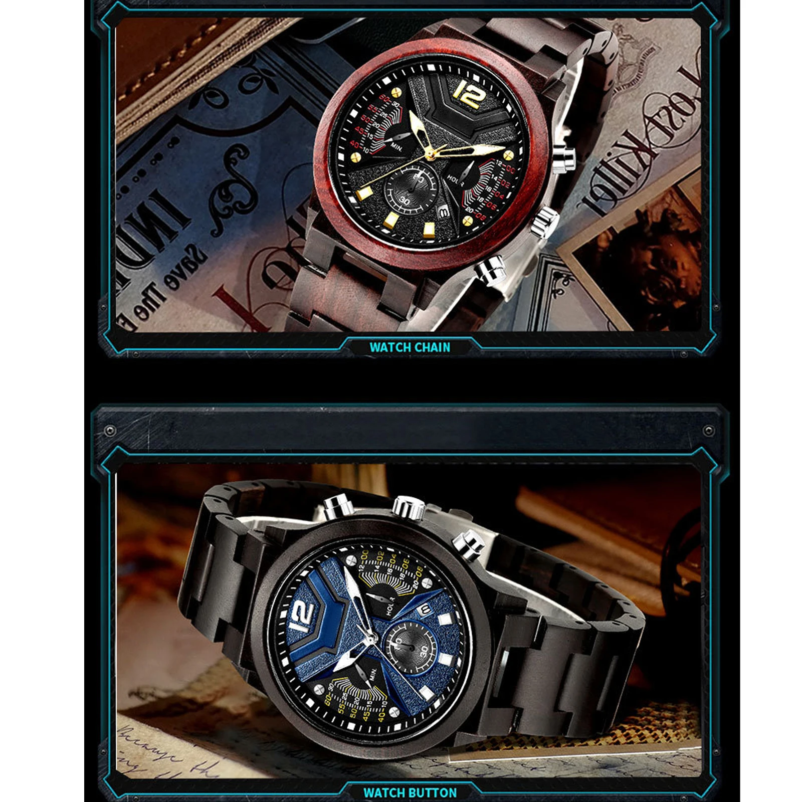 Men's Wooden Analog Quartz wristwatches, Fashionable Multifunctional Display Calendar Luminous Analog Watch, Best Gift for Men