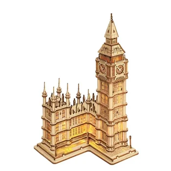 Robotime Wooden Puzzle Game DIY 3D Tower Bridge,Big Ben,Famous Building Assembly Toy Gift for Children Teen Adult 1