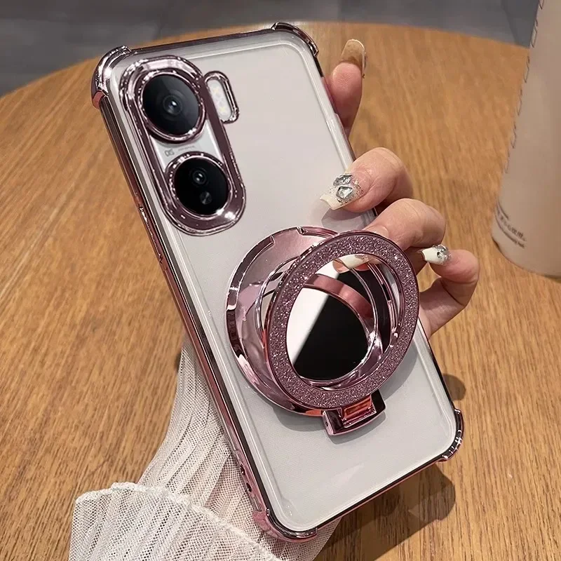 Glitter Mirror Magnetic Holder Silicone Case with Plating Shockproof Soft Cover