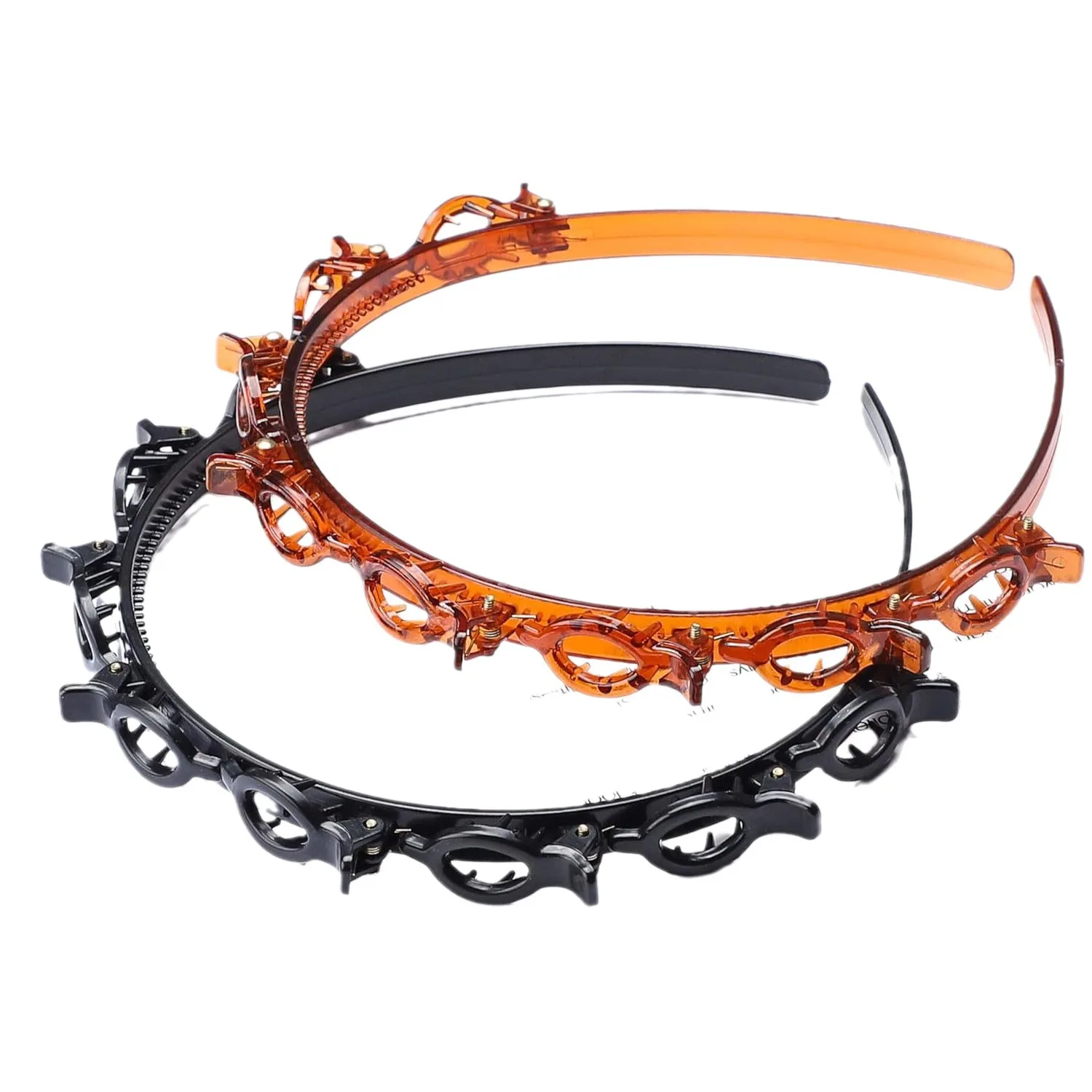 2 Stück Doppellagige Haarclips Modische Plastik Geflochtene Stirnbänder Punk Neue Strick-Damen-Kopfbedeckung Haaraccessoires – Detail 3