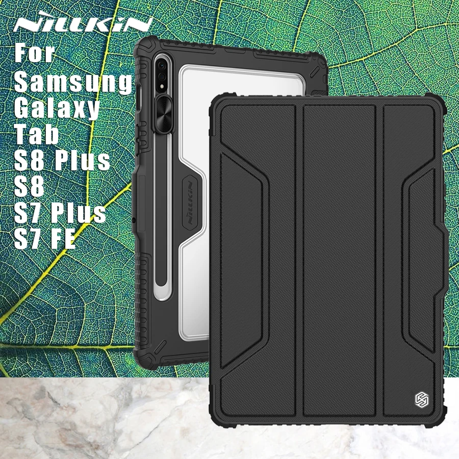 Nillkin-couro Case Bumper para Samsung Galaxy Tab s8 Plus s7 fe 5g Case Proteção para Câmera Caneta Lente Camshield Capa Traseira s7 fe