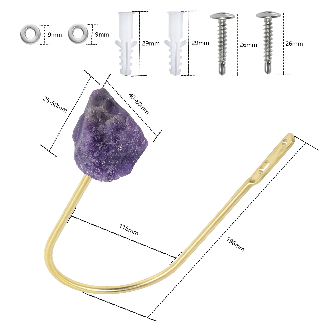 TUMBEELLUWA 1 Pair Natural Rough Crystal Stone U Shape Curtain Hook Window Hanging Curtain Holder Wall Mounted Hanger