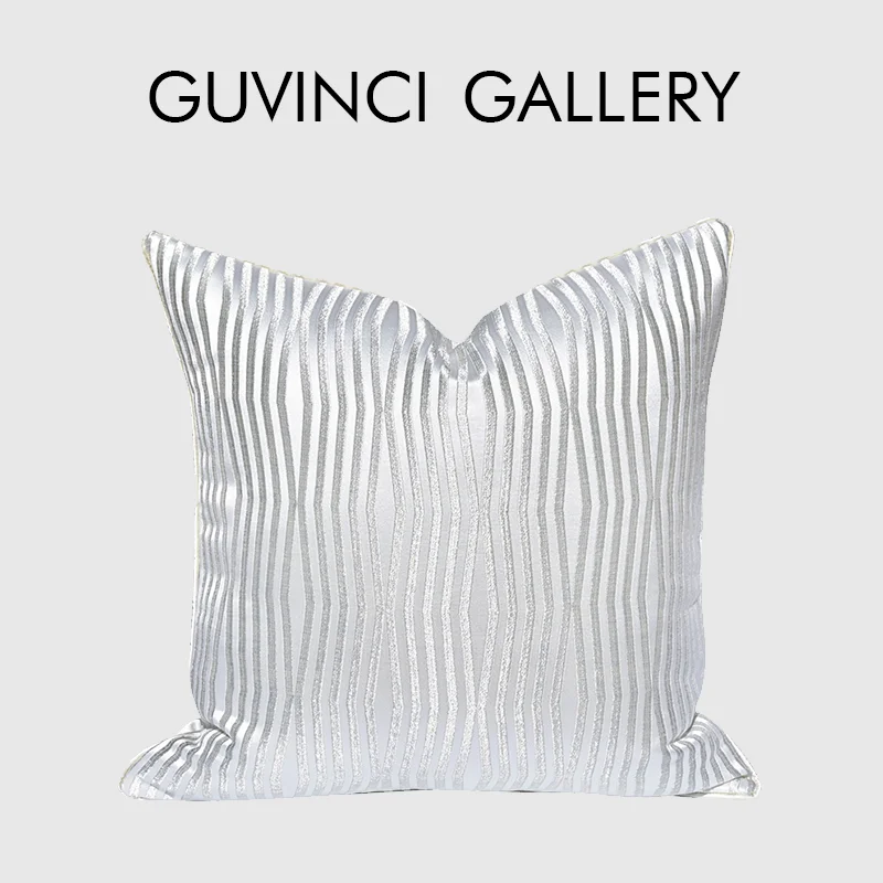 

GUVINCI GALLERY Nordic Modern Twist Luxury Throw Pillow Case Elegant Silver Striped Satin Jacquard Cushion Cover For Villa Hotel