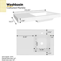 24" Floating Bathroom Vanity and Cultured Marble Sink with Soft Close Door 2
