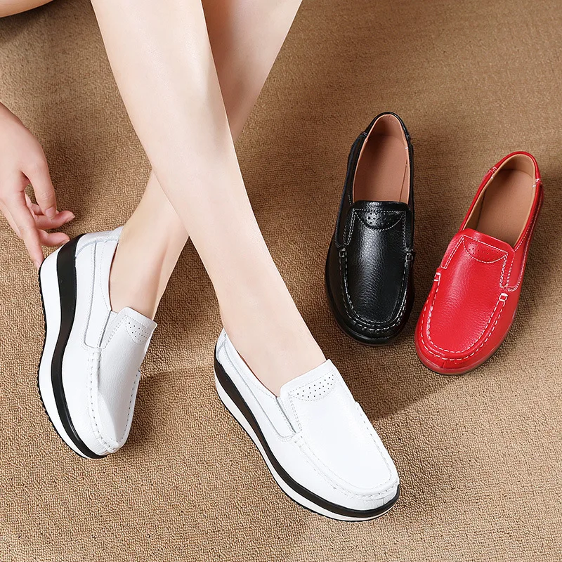 2025Women Flats Platform Shoes Women Elegant Genuine Leather Shoes Woman Autumn Slip On Casual Flat Shoes Women Zapatos De Mujer