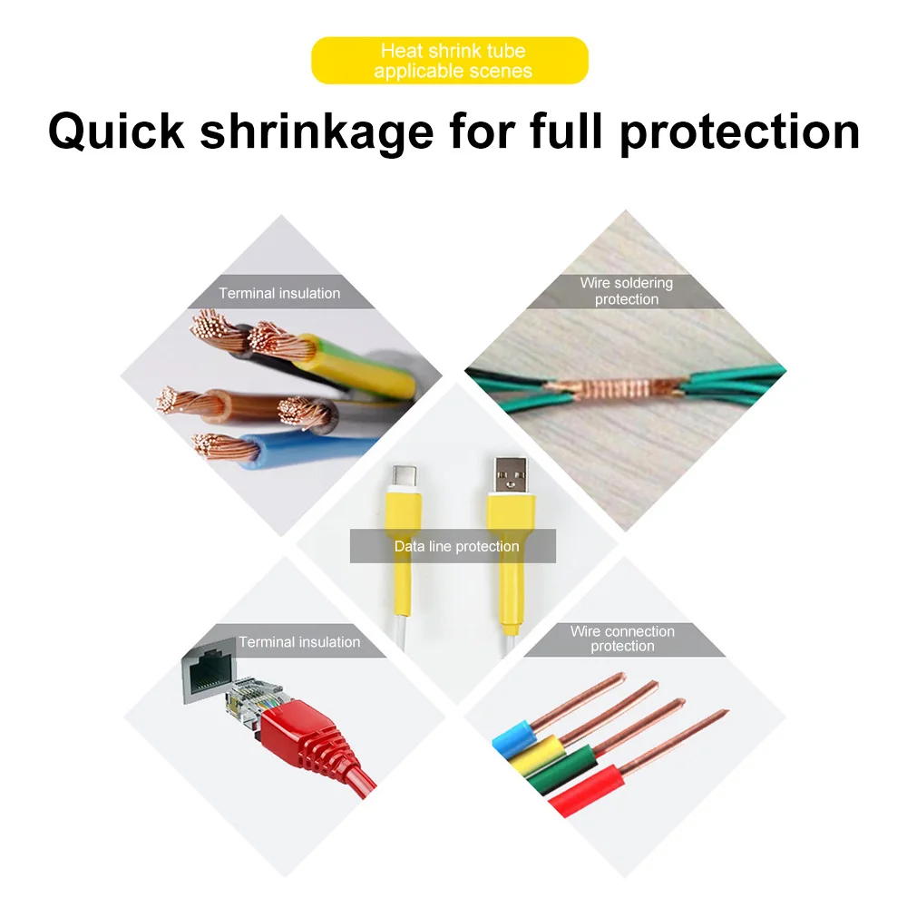 625pcs/lot Thermoresistant tube Shrink wrapping 2:1 Black heat shrink Sleeving set Wire Cable Polyolefin Wrap Tubing