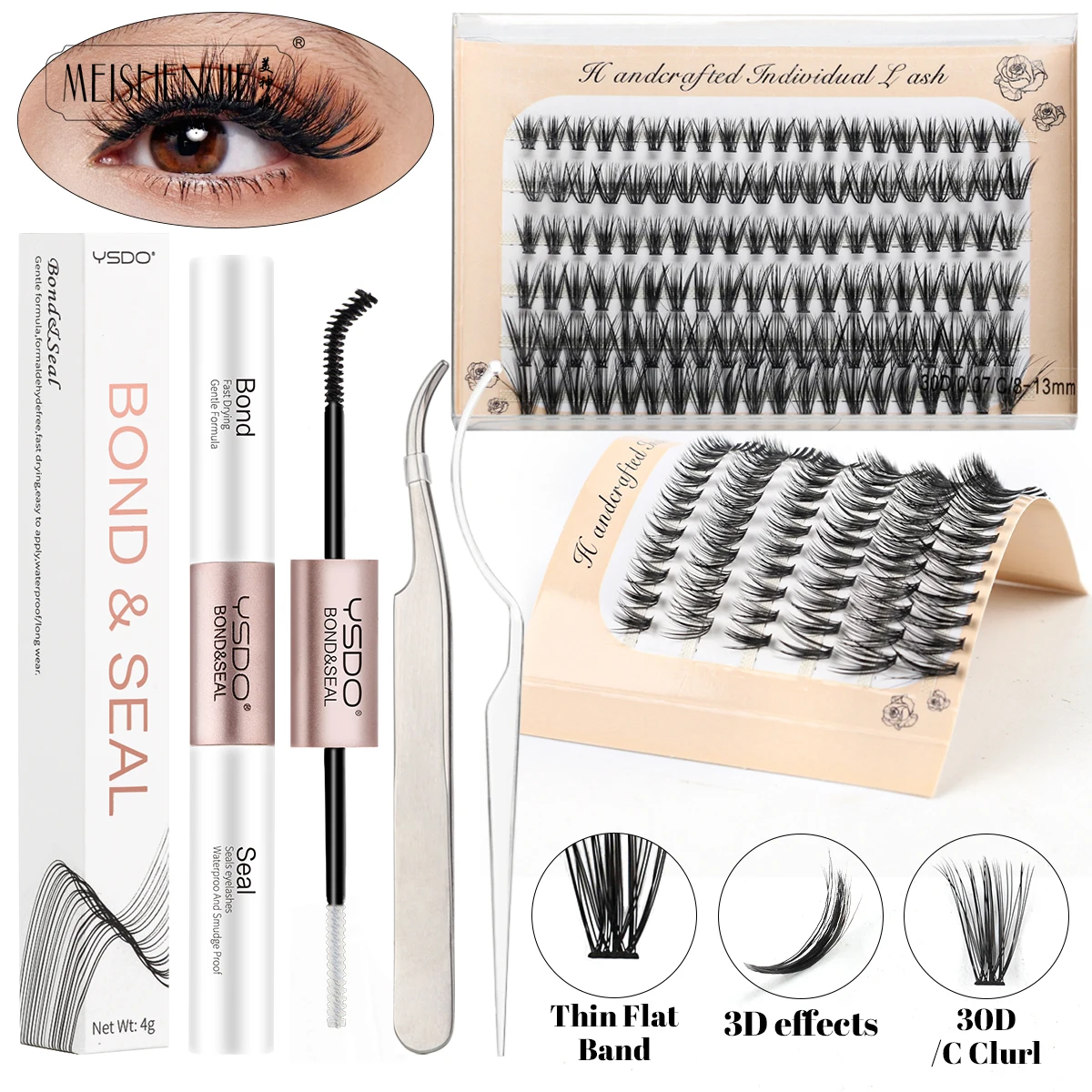 Lash Extension Kit Eyelash Set Fake Eyelashes 120 Bunches DIY Cluster Extension Lashes Individual Lashes with Glue and Tweezer