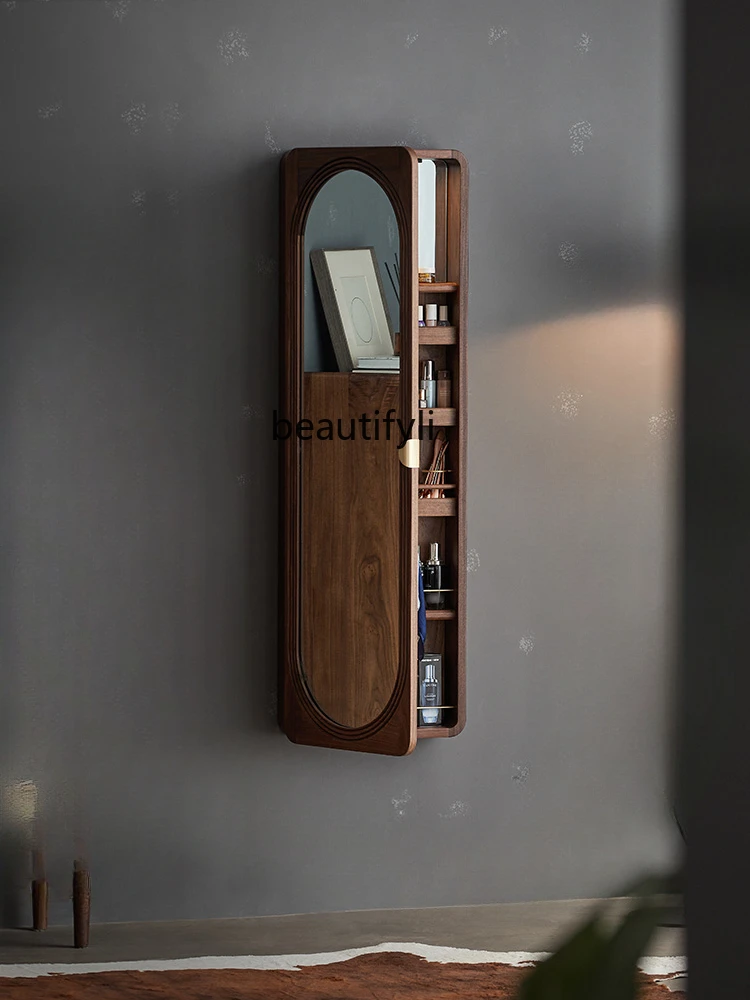 

Solid Wood Full Body Mirror Bedroom Cosmetic Mirror Cabinet Nordic Black Walnut Entrance Door Close Wall Dressing Mirror