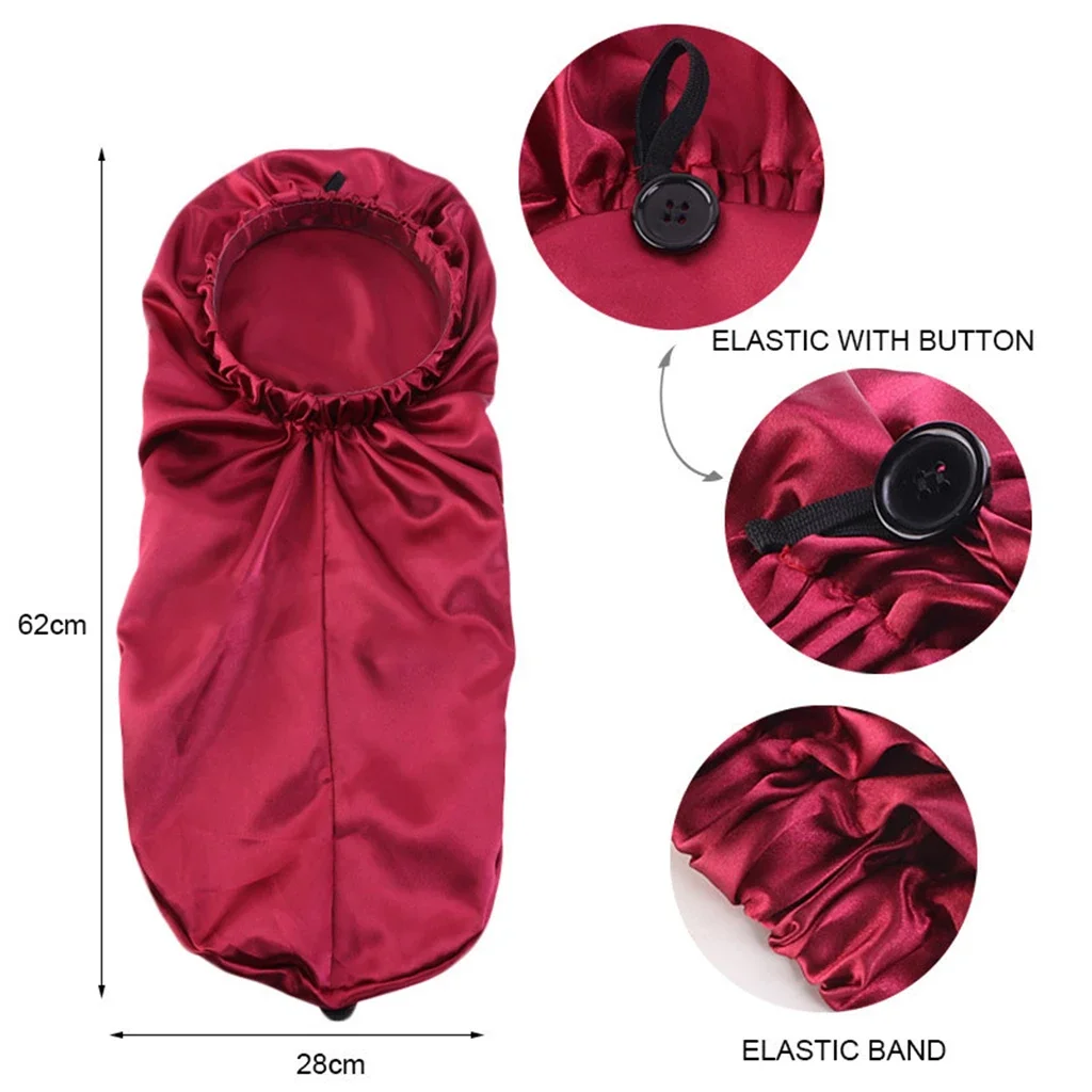 Night Hair Cap Long Satin Bonnet Sleep Cap with high elastic hair band Night Cap Hair Care Bonnet For Women Men chemo Caps