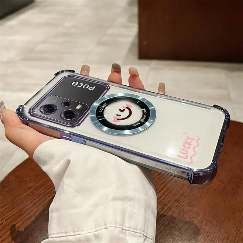 Airbag Transparent Smile Face Magnetic Phone Case, Anti-Knock Cover