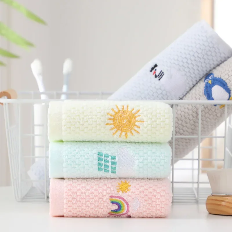 Children's Towel Pure Cotton Absorbent Baby Children's Kindergarten Face Towel Embroidery Small Face Baby Wipes