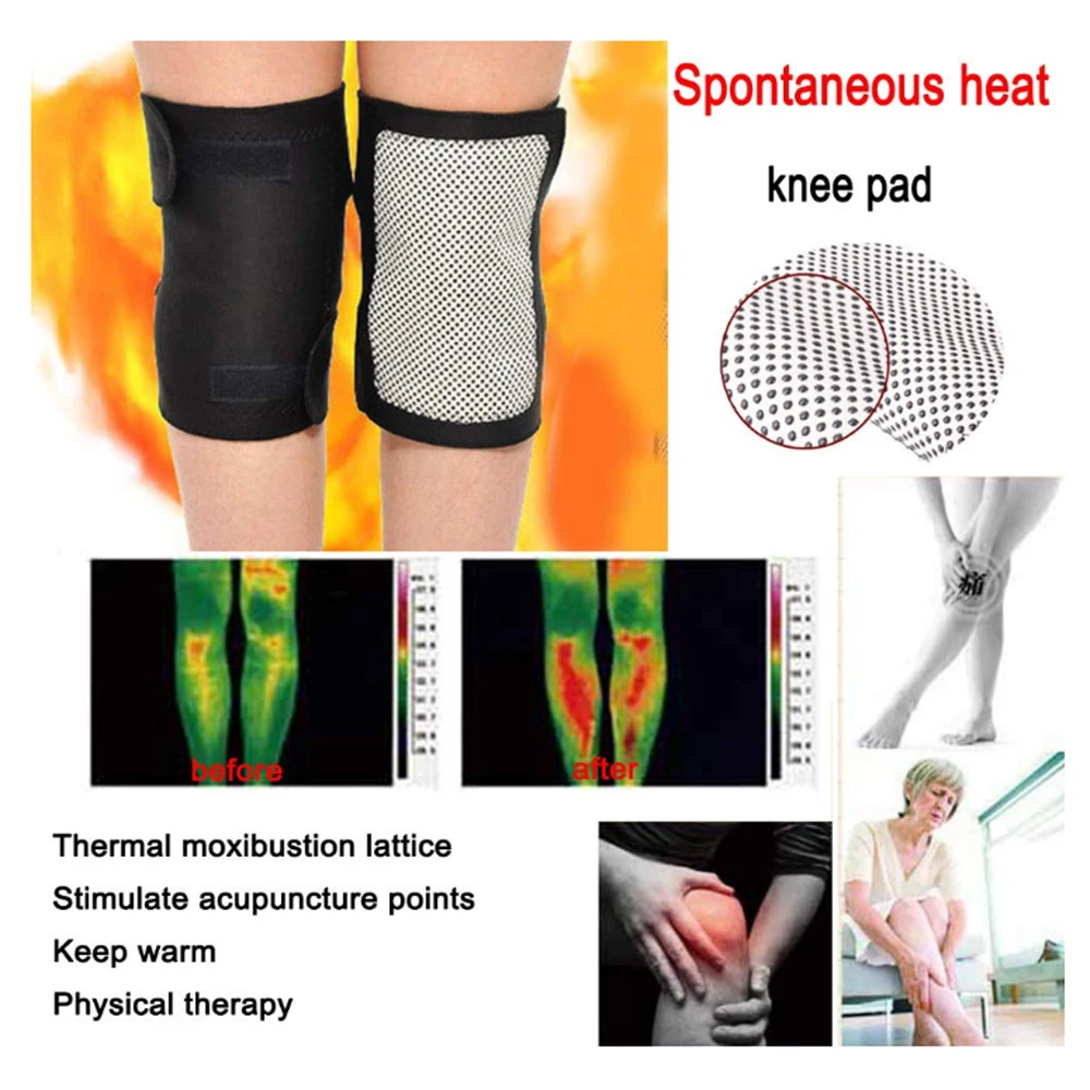 1 Pair Self Heating Knee Braces Sleeve Tourmaline Heated Knee Support Warm Knee Pads Patella Protect Sleeves Electric Heat Pad