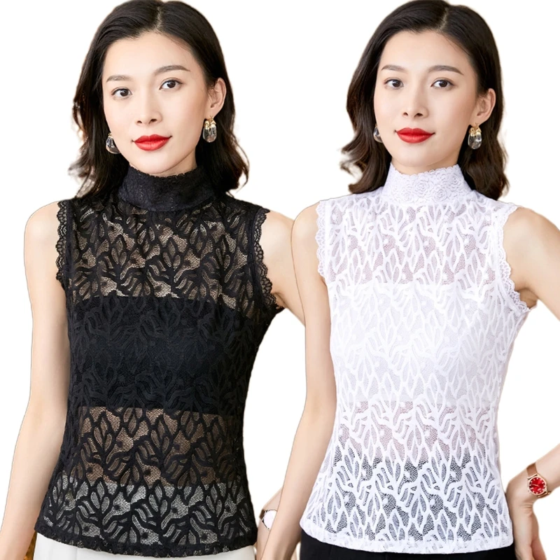 

Women Coral Flower Lace Detachable Collar for Tank Top Mock Neck Half Shirt