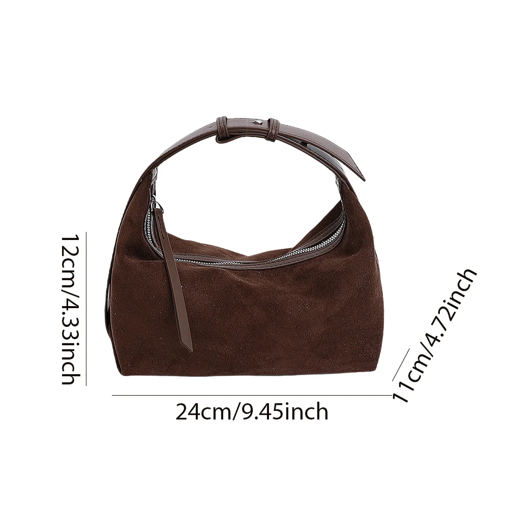 Women Faux Suede Shoulder Bag Adjustable Dumpling Handbag Satchel Top-Handle Bag for Work Travel