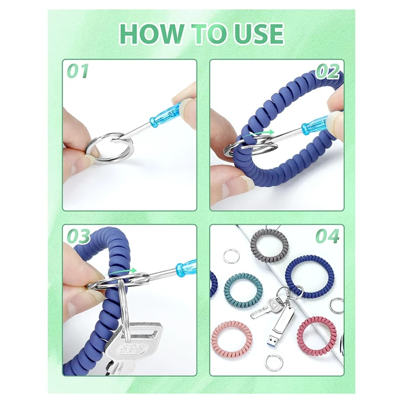10Pcs Stretchable Wrist Keychain Bracelet, Flexible Spiral Coil Key Ring Wristlet, Retractable Key Holder