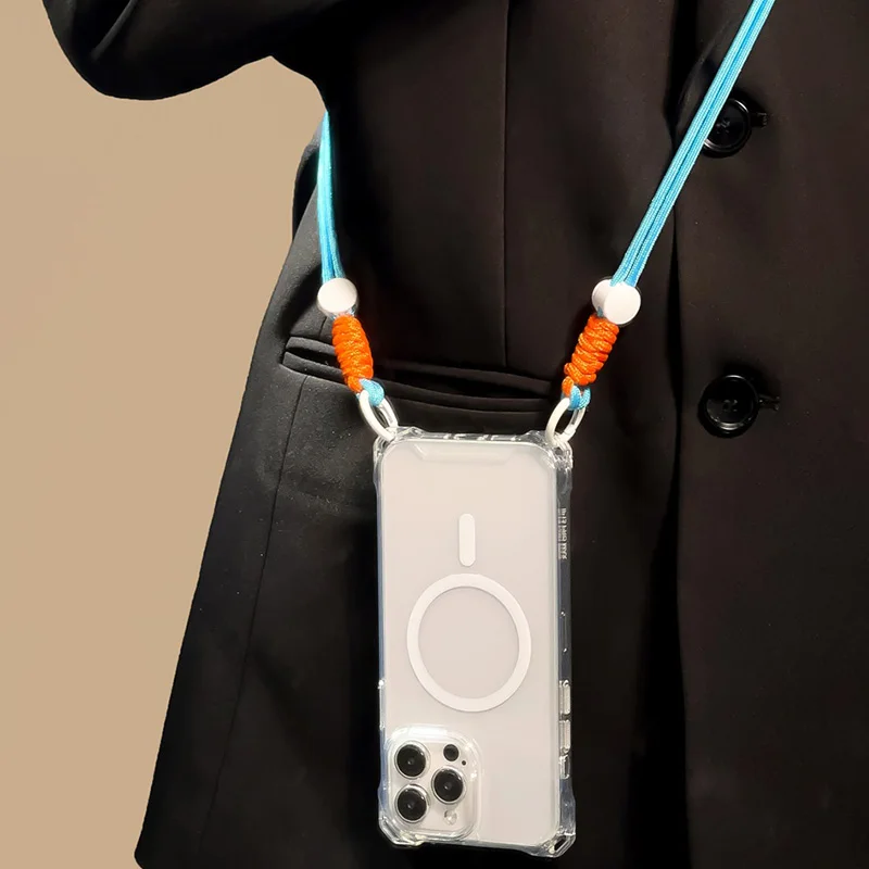 Magnetic Crossbody Necklace Strap Lanyard Case with Clear Soft Cover and Wireless Charging Compatibility