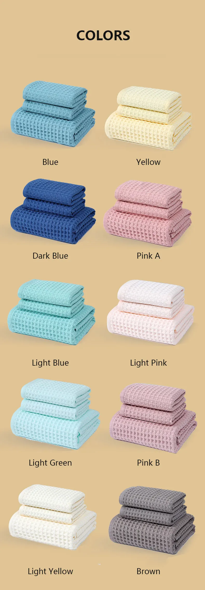 Premium Cotton Waffle Towel Set - Ultra Absorbent Bath  Hand Towels Quick Dry Lint Free