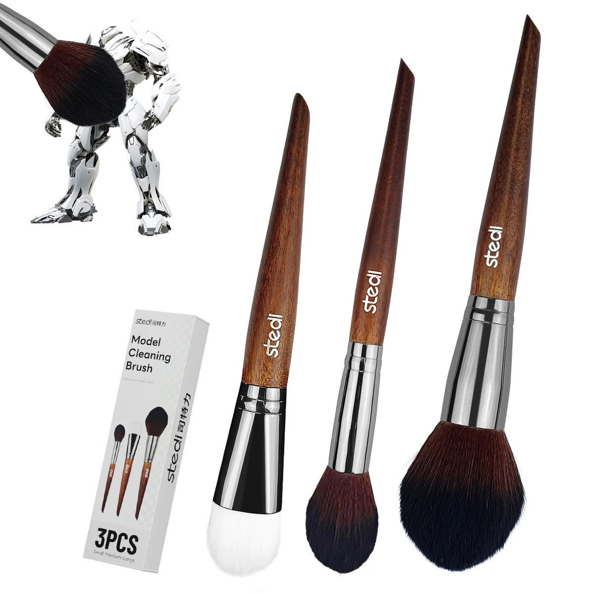 Kit De 3 Brosses De Nettoyage Pour Modélisme Stedi – 2 Souples + 1 Rigide – Idéal Pour Gundam, Maquettes, Résine, Bois – Poils En Nylon