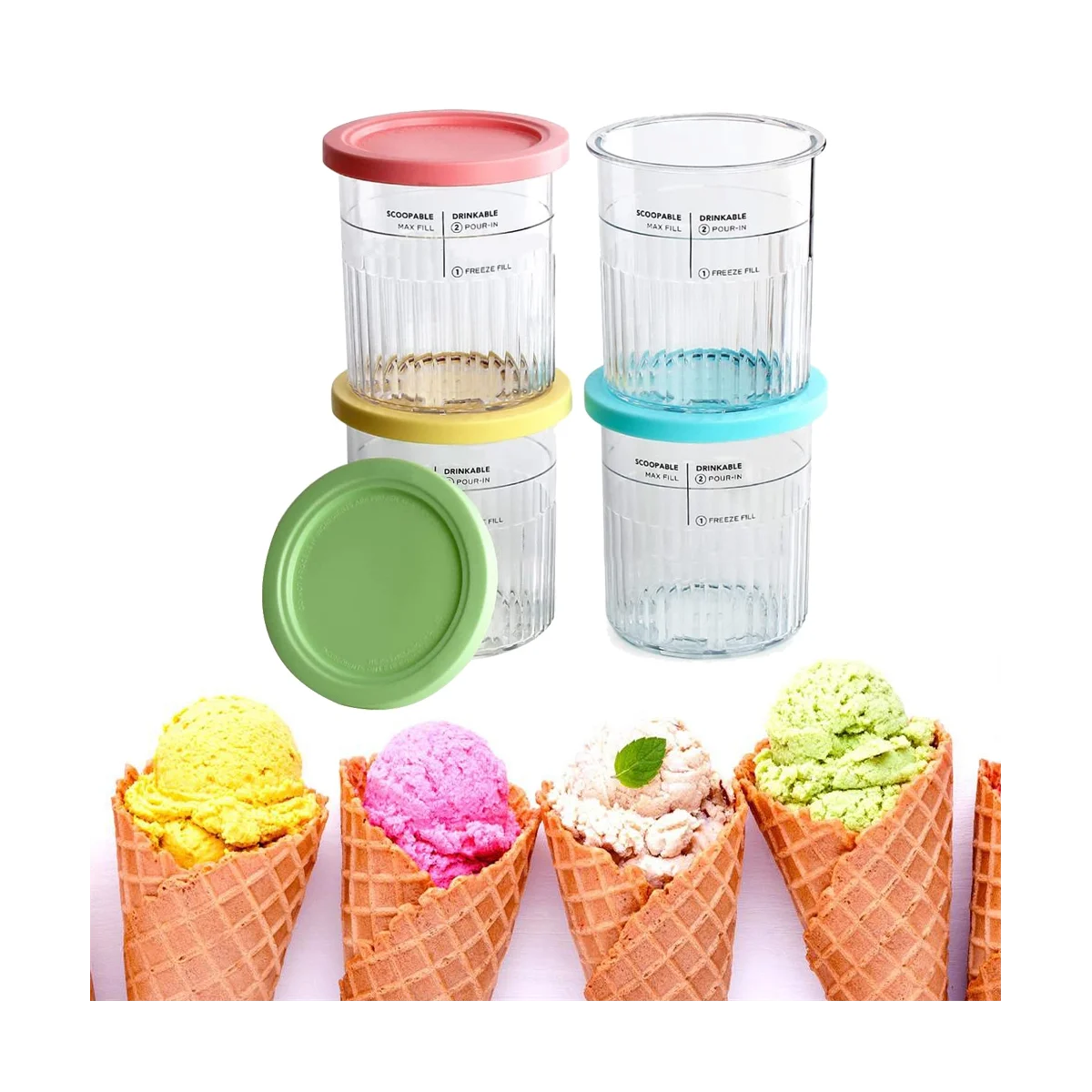 4PCS Ice Cream Pints and Lids for Ninja Creami NC500 NC501 Ice Cream Storage Containers Food Freezer 4