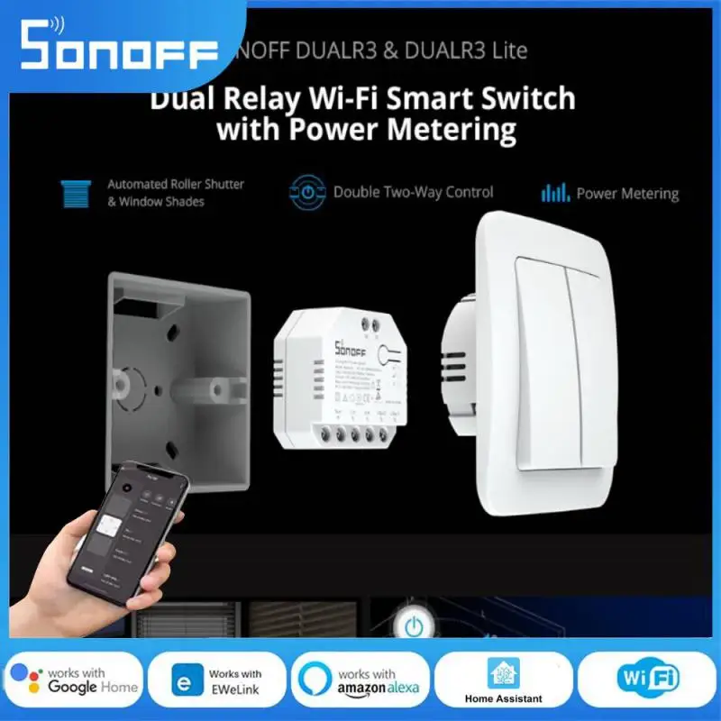 Sonoff-dual r3 Dualr3 Lite Mini Interruptores Inteligentes Relé de Gangues Wi-fi Medidor de Energia Interruptor do Motor Cego Trabalhar com Alexa Google Alice
