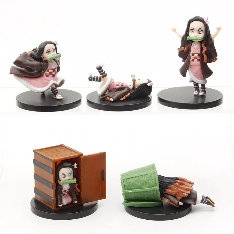 5 Pz/Set Anime Demon Slayer Kamado Nezuko Car Office Home Decoration Action Figure Models Toys