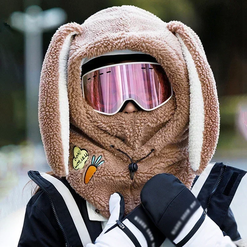 Cartoon Cute Rabbit Ear Winter Warm Ski Helmet Cover Comfortable Soft Fleece Skiing Cap Scarf Warmer Decorative Helmet Cover Hat
