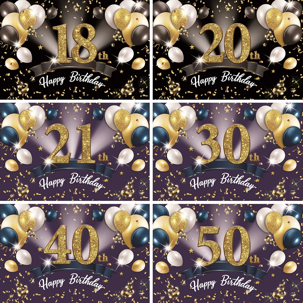 

Sweet 18 20 21 Birthday Party Decoration Backdrop Glitter Golden Balloon Custom Birthday Poster Portrait Photo Background Props