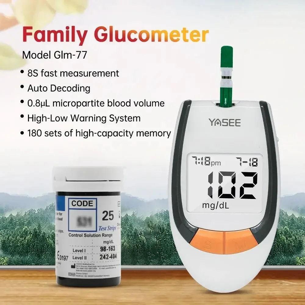 YASEE GLM-77 GLS-77 Blood Glucose Test Strip 100Pcs + Lancet 100Pcs
