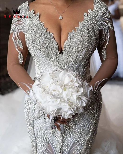 Wedding Dresses Luxury Mermaid V-neck Long Sleeve
