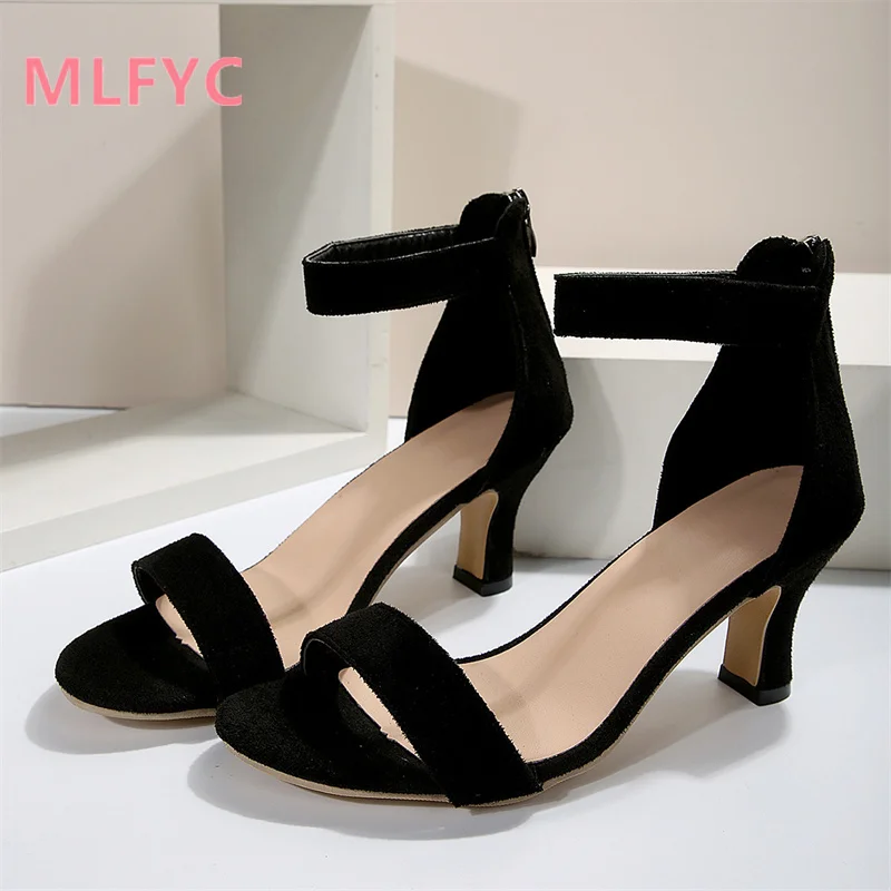 Sandals New European  American Slim High Heels in Summer One Line Buckle Open Toe Sandals Female Fish Mouth Simple Sandals