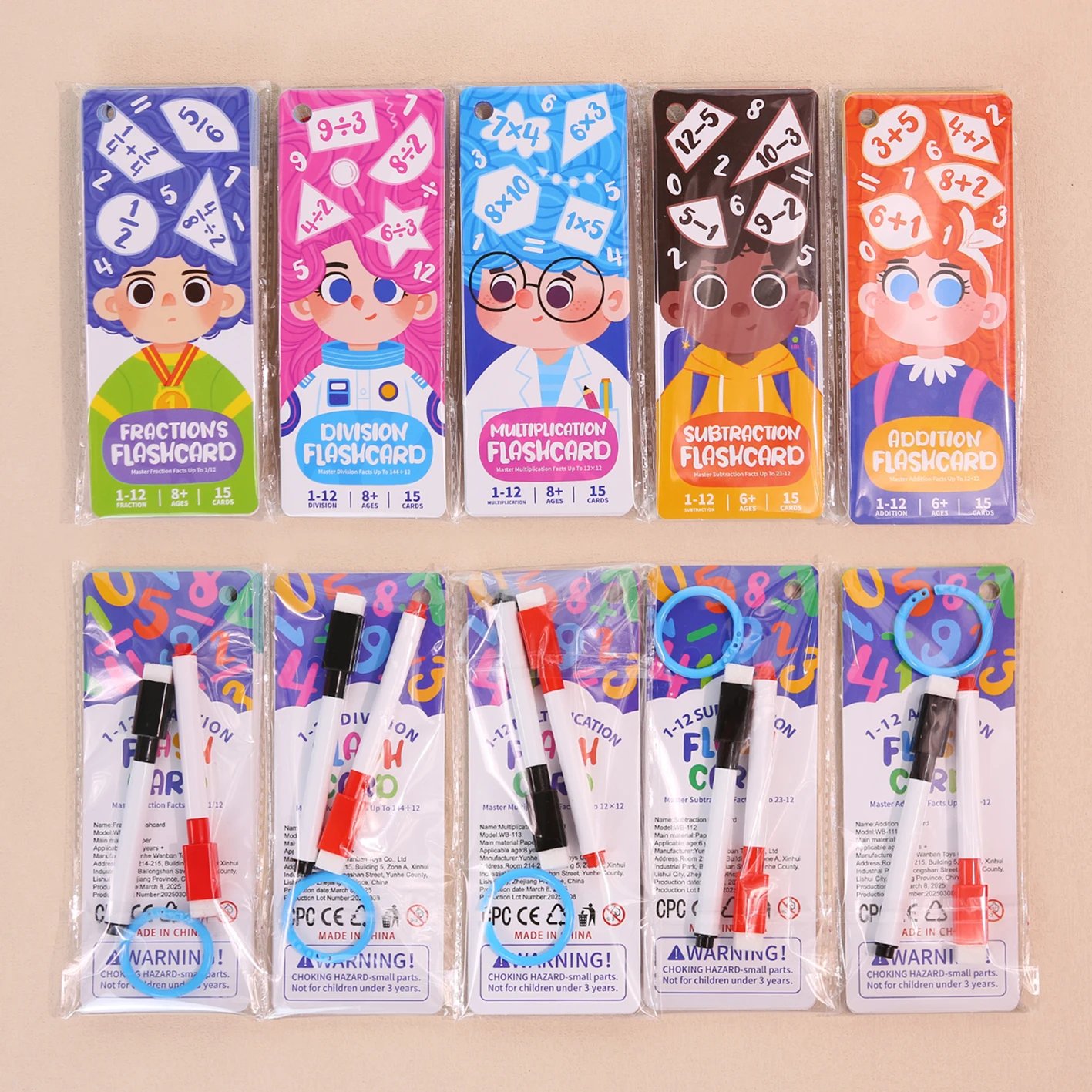 Fraction Learning Flashcards for Primary School Kids Addition Subtraction Multiplication Division Math Educational Toy