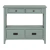 Farmhouse Pine Wood Console Table with 4 Drawers & 1 Storage Shelf - Retro Blue 4