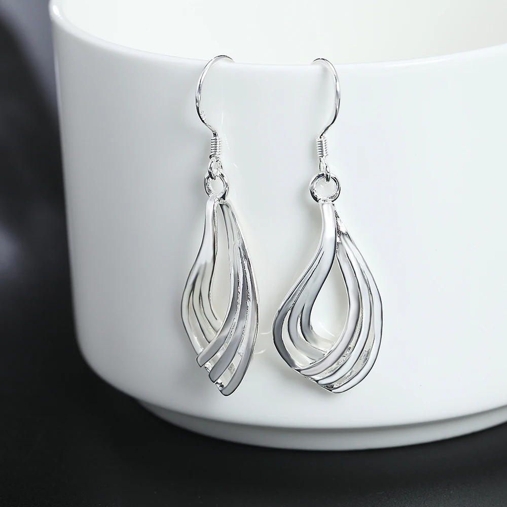925 Sterling Silver Earrings fashion Jewelry elegant Woman charm Twist Wavy line drop earrings Trendsetter Christmas Gifts