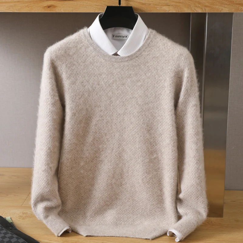 Autumn and winter new men's 100% mink cashmere sweater O-neck pullover knitted plus size sweater long sleeve high-end pullover 2