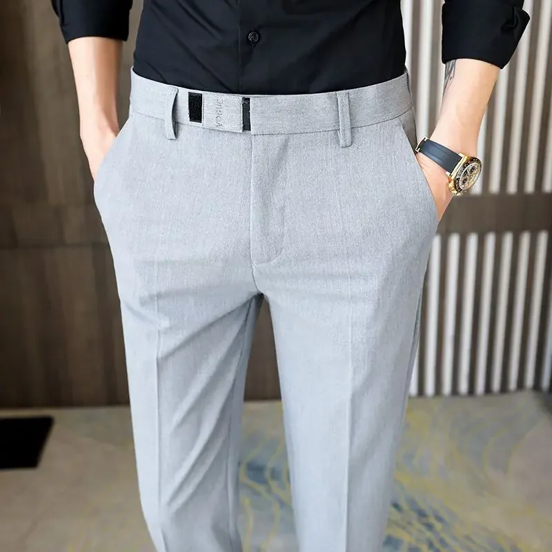 thumbnail image 1 of Pantalones de traje para hombre, 9 pantalones de trabajo recortados, de oficina, de verano, rectos, ajustados, para uso social, de sastrería, de negocios, formales, vintage, 1 of 5