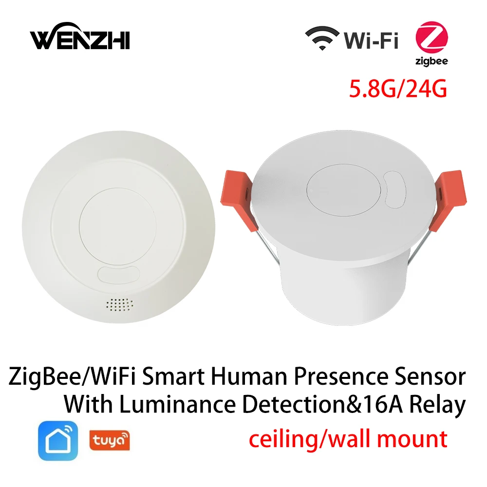 ZigBee3.0 Wifi 24G MmWave Radar Human Presence Motion Sensor For Light Switch Luminosity Detection 110 220V Tuya Smart Life Home