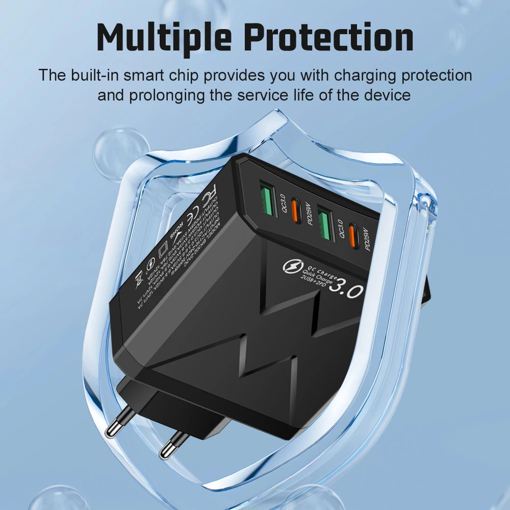 100W Multi-Port PD USB C Fast Charging Phone Charger 4 Ports Quick Charge QC3.0 For iPhone Samsung Xiaomi Huawei Wall Adapter