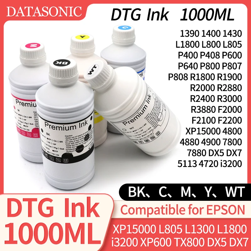 

1000ML DTG Ink Textile InK Garment Ink DX5 DX6 DX7 TX800 5113 4720 I3200 Printhead For Epson L800 1390 R1900 R2000 F2000 F2100