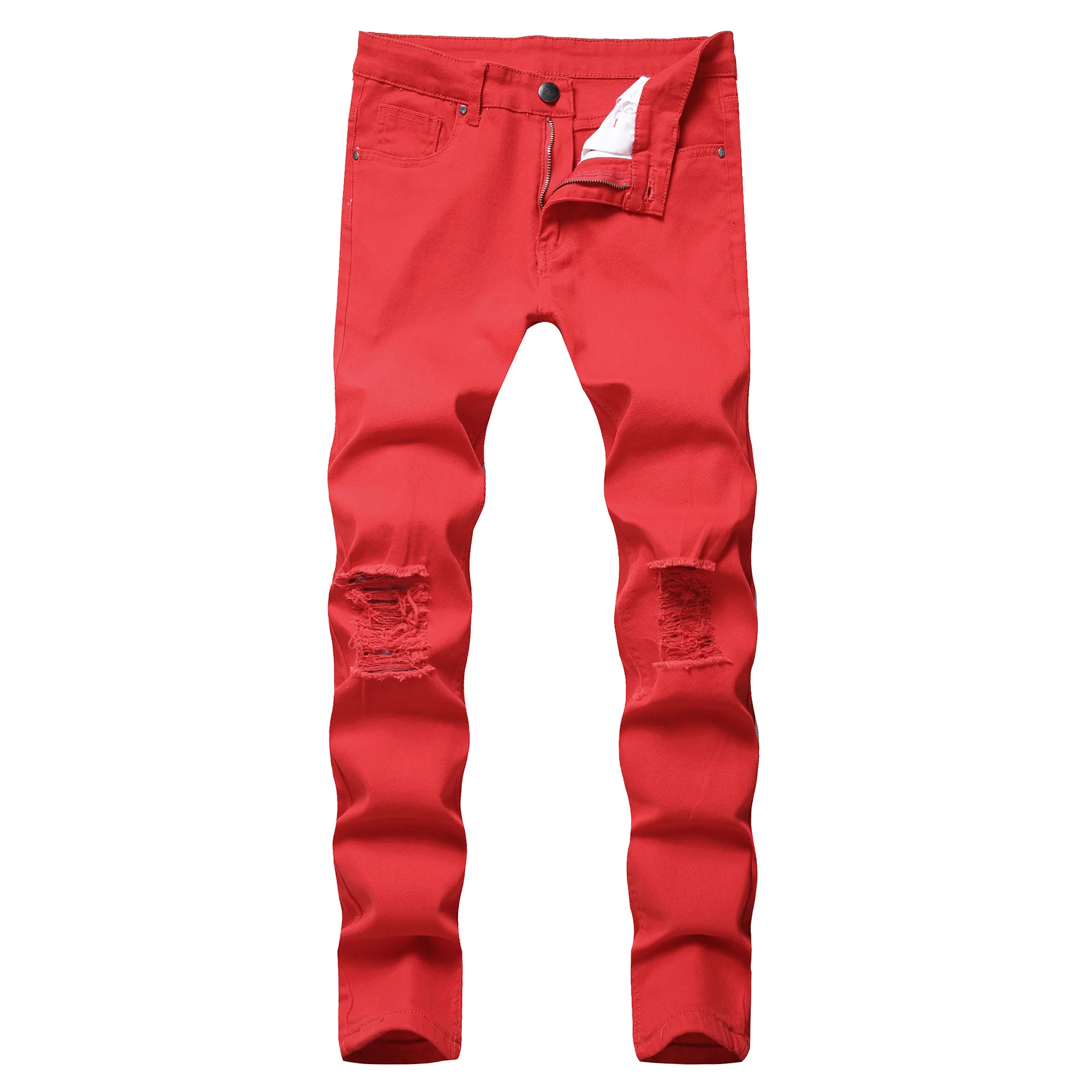 Men men jeans ripped jeans ripped patchwork jeans Denim Pencil Ankle Length Pants Jean Ripped Washed Zipper Fly Hole Jeans Skinny Solid Pockets High Street Distressed