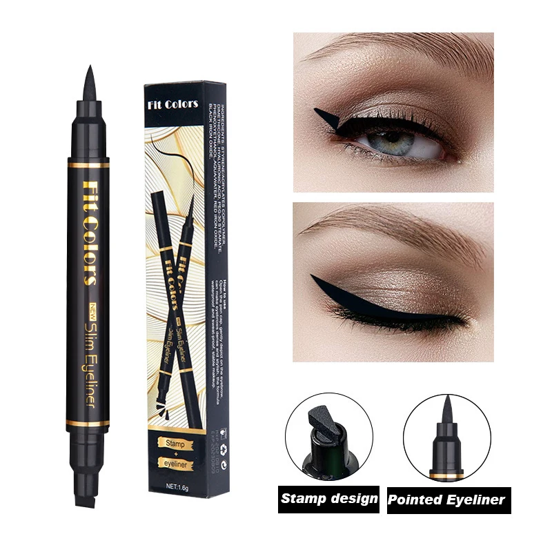 

2 In1 Winged Stamp Liquid Eyeliner Pencil Eyes Makeup Waterproof Fast Dry Lasting Cosmetics Black Stamps Seal Eyeliner Pen TSLM1
