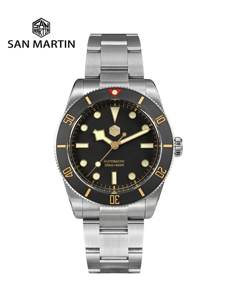 San Martin 남성용 자동 기계식 시계, 빈티지 다이버 시계, NH35, 사파이어, 야광, 방수, 200m, SN0138, 37mm BB54, 신제품