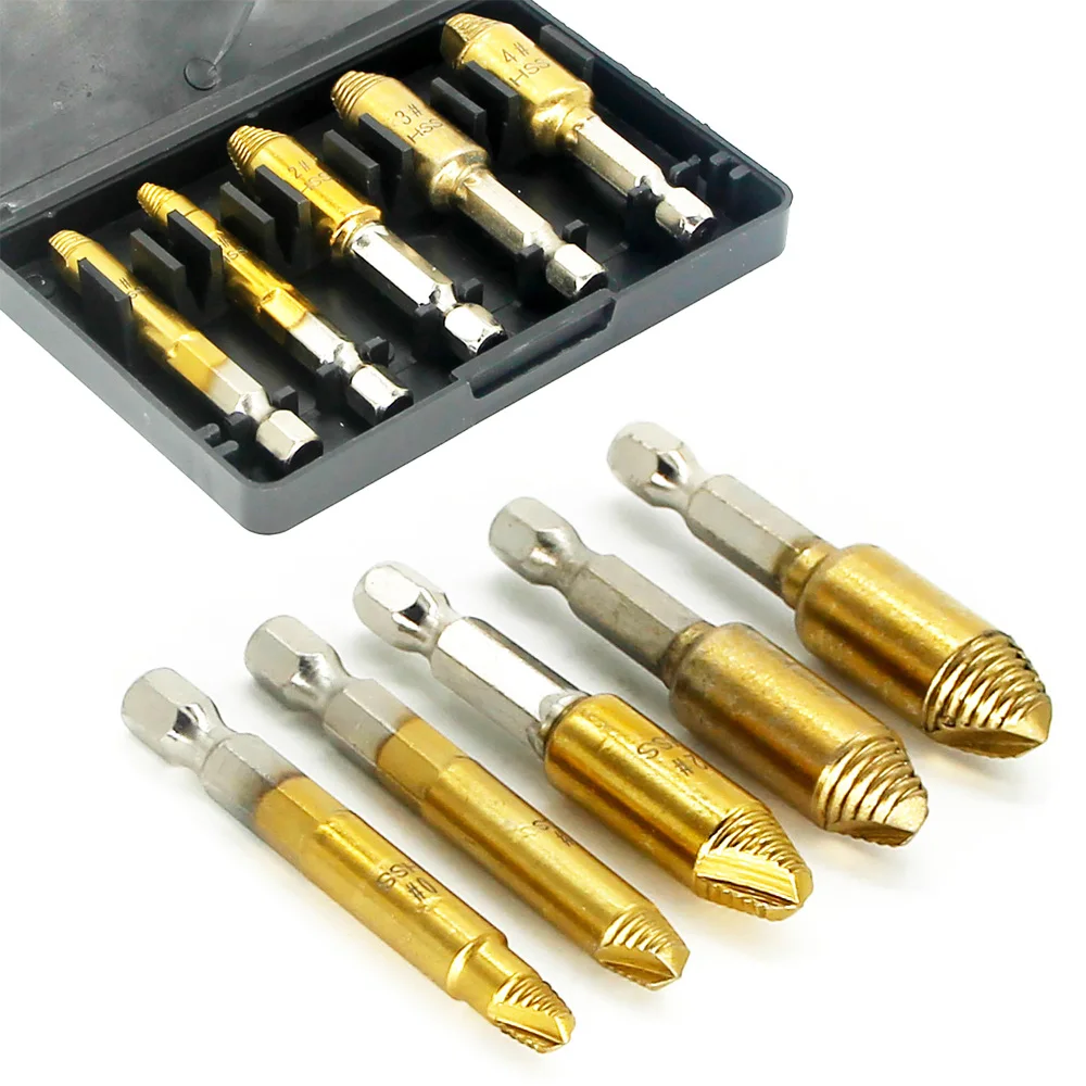 5pc Damaged Screw Extractor Remover Drill Bit Set Disassemble Screws