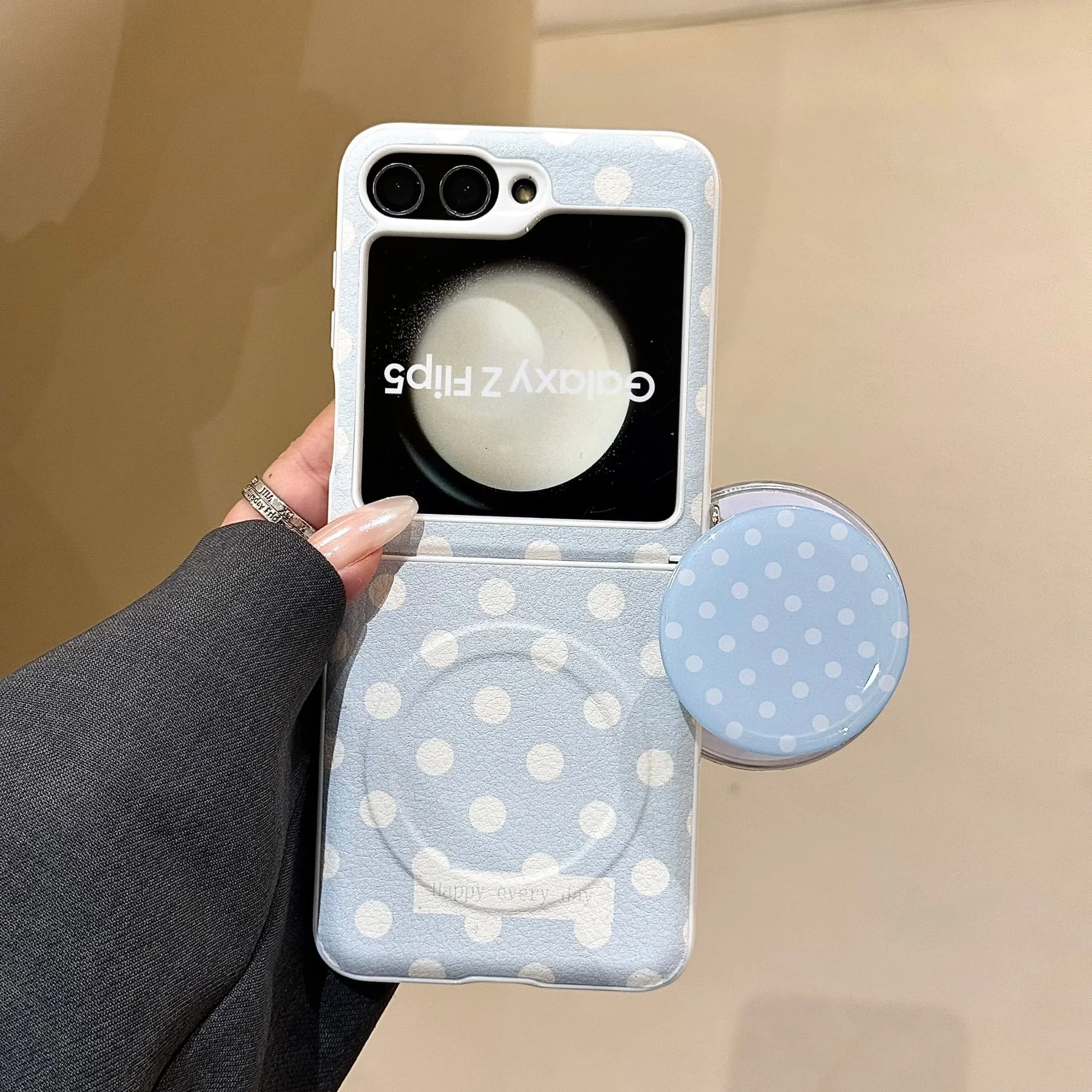 Korean Cute Polka Dot Magnetic Phone Case with Magsafe Stand and Chain