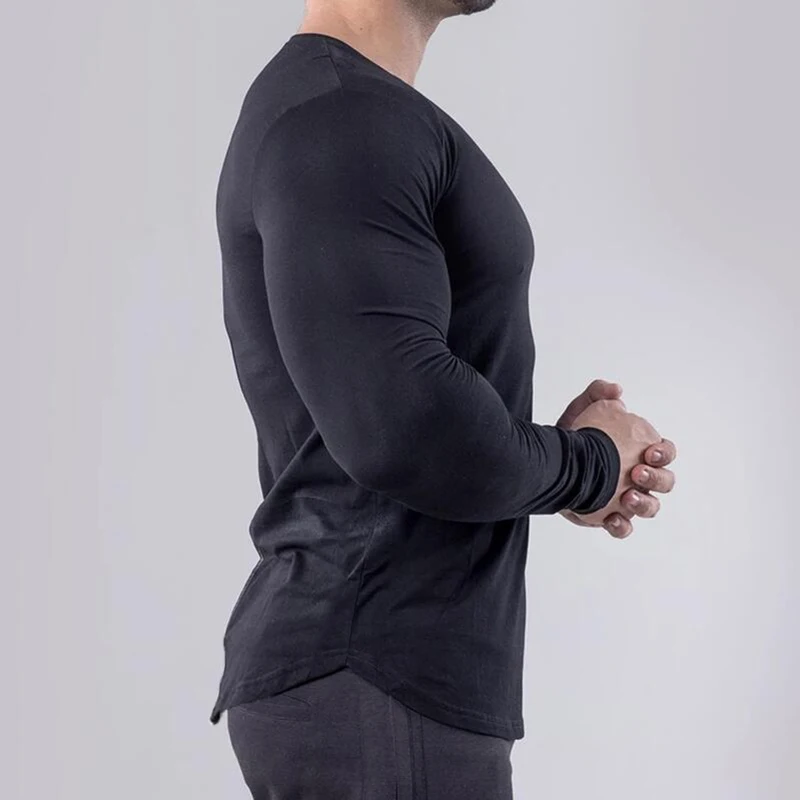 Men Running Slim Fit T-shirt Long sleeves Sports Tees Gym Fitness Sweatshirt Male Jogging Tracksuit Cotton Athletic Shirt Tops 5