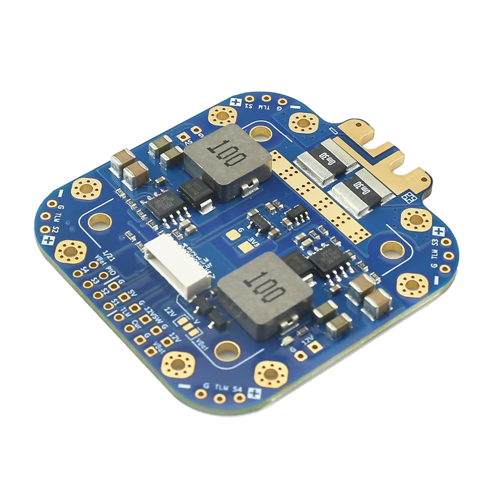 Carte PDB FCHUB-12S V2 connectée à un contrôleur de vol via des fils, avec BEC 5V/12V intégré