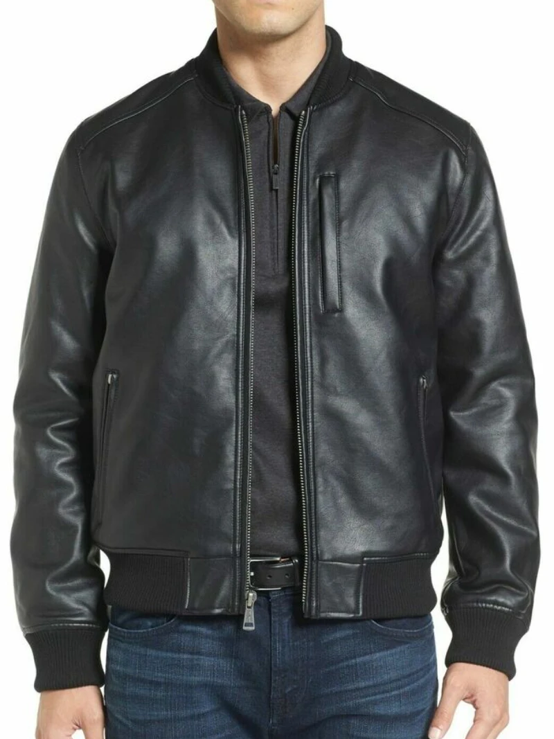 

100% Pure Lambskin Slim Fit Stylish Black Men's Bomber Leather Jacket Classic
